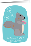 Easter Hello with Cute Squirrel Decorated Egg and Spring Flowers card