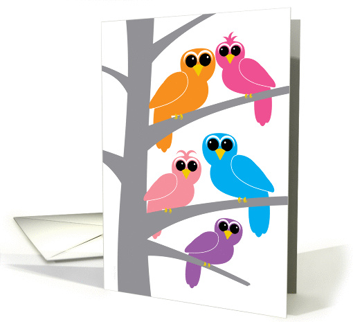 Happy Birthday from Group All of Us Fanciful Owls in a Tree card