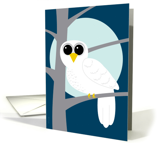 Winter Solstice Snowy Owl on Branch Full Moon Haiku card (1454196)