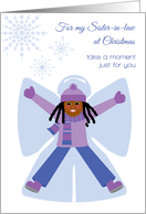 Sister in Law Christmas African American Girl Snow Angel Snowflakes card