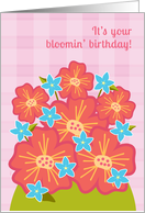 Happy Birthday from Group All of Us Cheery Flowers on Pink Plaid Look card