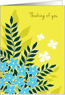 Thinking of You Blue Forget Me Nots White Butterflies Greenery Blank card