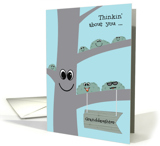 Granddaughter Away at Camp Cute Tree and Lichen Miss You Camper card