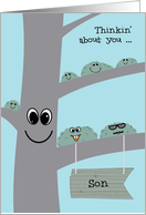 Son Away at Camp Cute Tree and Lichen Miss You Camper card