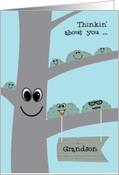 Grandson Away at Camp Cute Tree and Lichen Miss You Camper card