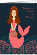 Niece 13 Birthday Cute Modern Teen Mermaid Long Distance Wishes Coral card