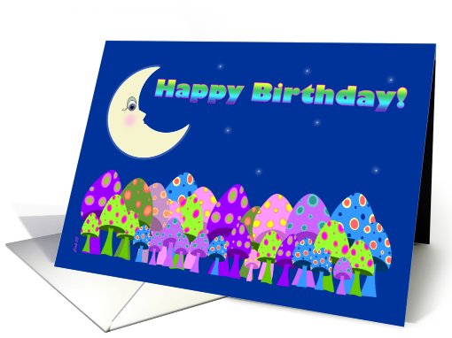 Birthday Moon Mushrooms Groovy card (216875)