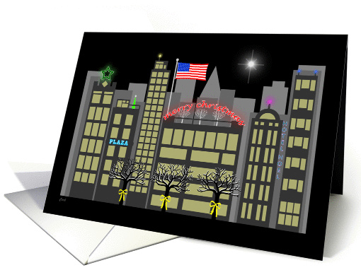 Christmas Cityscape: Patriotic Yellow Ribbon Military Support card