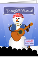 Snowman Snowfolk Folk Singer Christmas Fun card