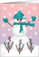 Snowman Snow Girl Surrounded by Flakes Funny Card for Friends card