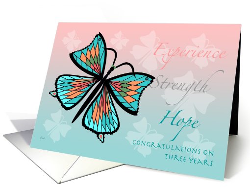 12 Step Recovery 3 Years Butterfly Butterflies card (272913)