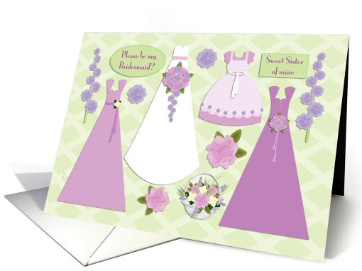Be My Bridesmaid Sister Paper Dresses card (299054)
