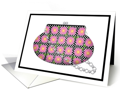 Pink and Black Flower Purse Note card (327106)