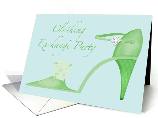 Swanky Green Shoe Clothing Exchange Party card (333976)