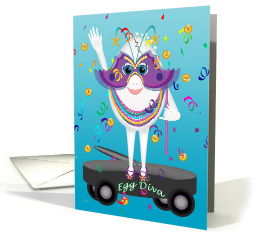 Egg Diva Mardi Gras Greetings Blue card (336151)