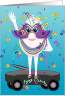 Egg Diva Mardi Gras Greetings Blue card