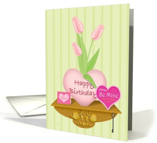 Birthday on Valentine's Day for Her Pink Tulips Hearts card (337239)