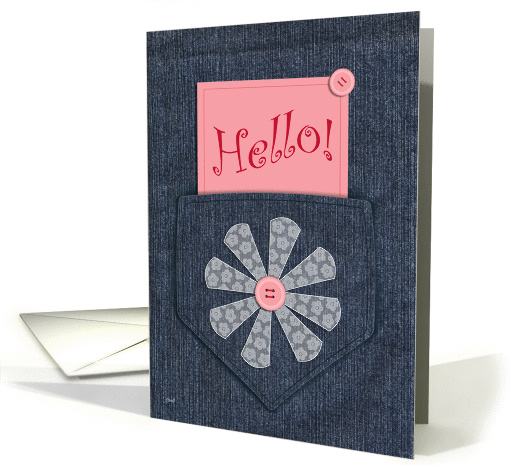Denim Pocket Hello Blank card (364561)