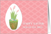 Easter Across the Miles Tulip Planter and Decorated Eggs on Pink card