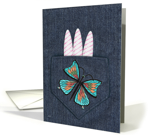 Denim Pocket Butterfly Period Congrats card (389745)