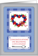 US American Citizen Citizenship Congratulations Key Heart Wreath card