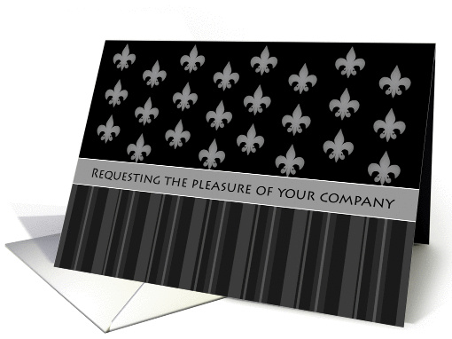 Fleur de Lis Casual Wedding Invitations in Black and White card