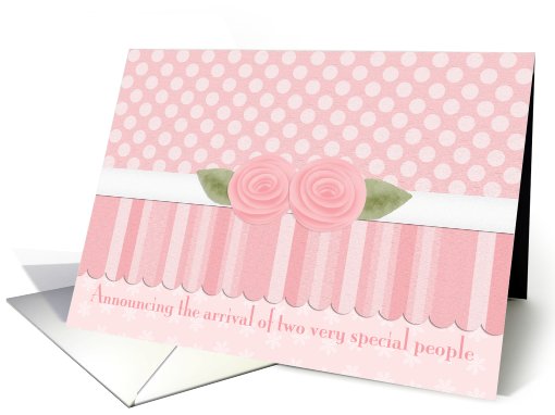Pink Rose Twin Baby Girls Announcements card (406456)