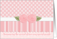 Pink Rose Twin Baby Girls Announcements card