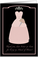 Pink Princess Sister-in-Law Thanks Maid of Honor card