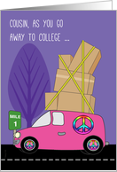 Cousin Away to College in a Pink Van Packed with Boxes and Driving Off card