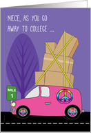 Niece Away to College in a Pink Peace Van Loaded with Boxes card