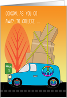 Godson Away to College in a Blue Van with Peace Sign Loaded with Boxes card