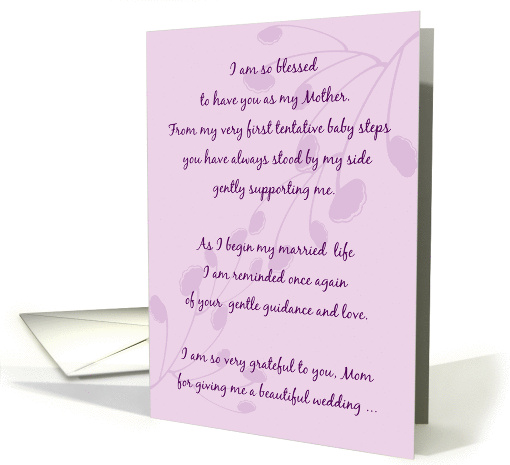 Mom Thank You for Wedding Sweet Note on Orchid Purple card (433224)