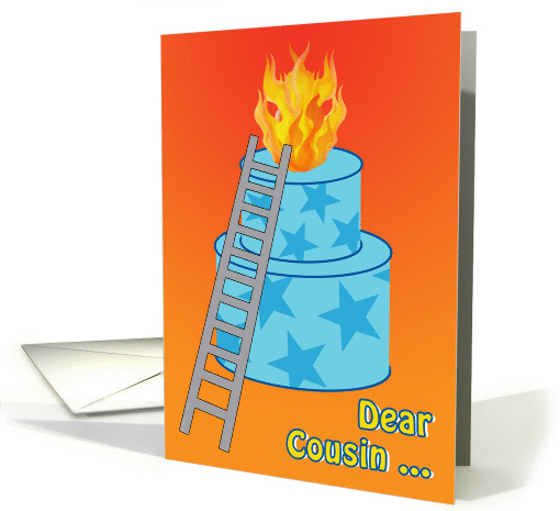 Cousin Birthday Old Joke Cake on Fire card (435720)