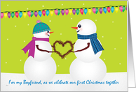 Boyfriend First Christmas Snowfolks in Love card