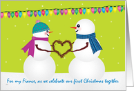 Fiance First Christmas Snowfolks in Love card