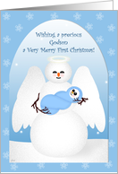Godson 1st Christmas Snowfolks Angel card