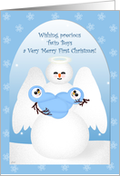 Twin Boys 1st Christmas Snowfolks Angel card