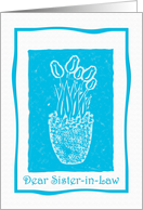 Sister-in-Law Blue Tulip Print Birthday card