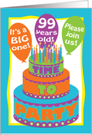 99th Birthday Party Invite Wild Colorful Cake card