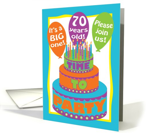 70th Birthday Party Invite Wild Colorful Cake card (450442)
