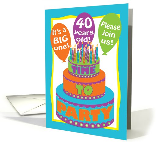 40th Birthday Party Invite Wild Colorful Cake card (450448)