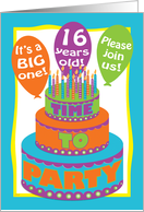 16 Birthday Party Invitations Cake card