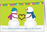 Mom & Step Dad First Christmas Snowfolks card