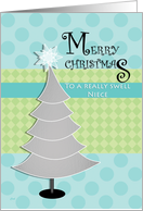 Christmas Niece Retro Silver Tree card