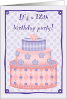 Birthday Party 12 Invitations Cake Pink and Purple card