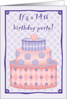 Birthday Party 14 Invitations Cake Pink and Purple card