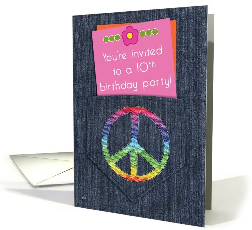 Birthday Party 10 Invitations Girls Peace Sign card (533609)