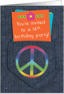 Birthday Party 14 Invitations Girls Peace Sign card