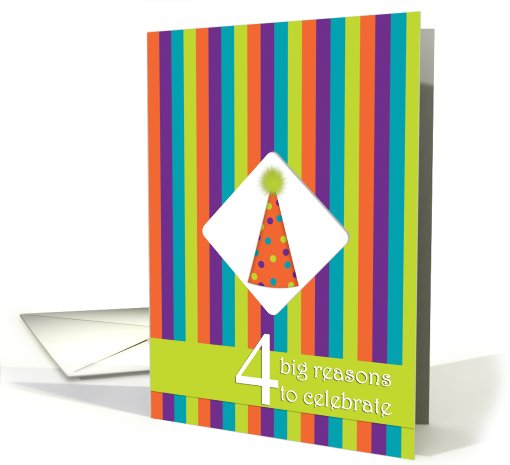 Birthday Party 4 Invtiation Hat & Stripes card (534622)